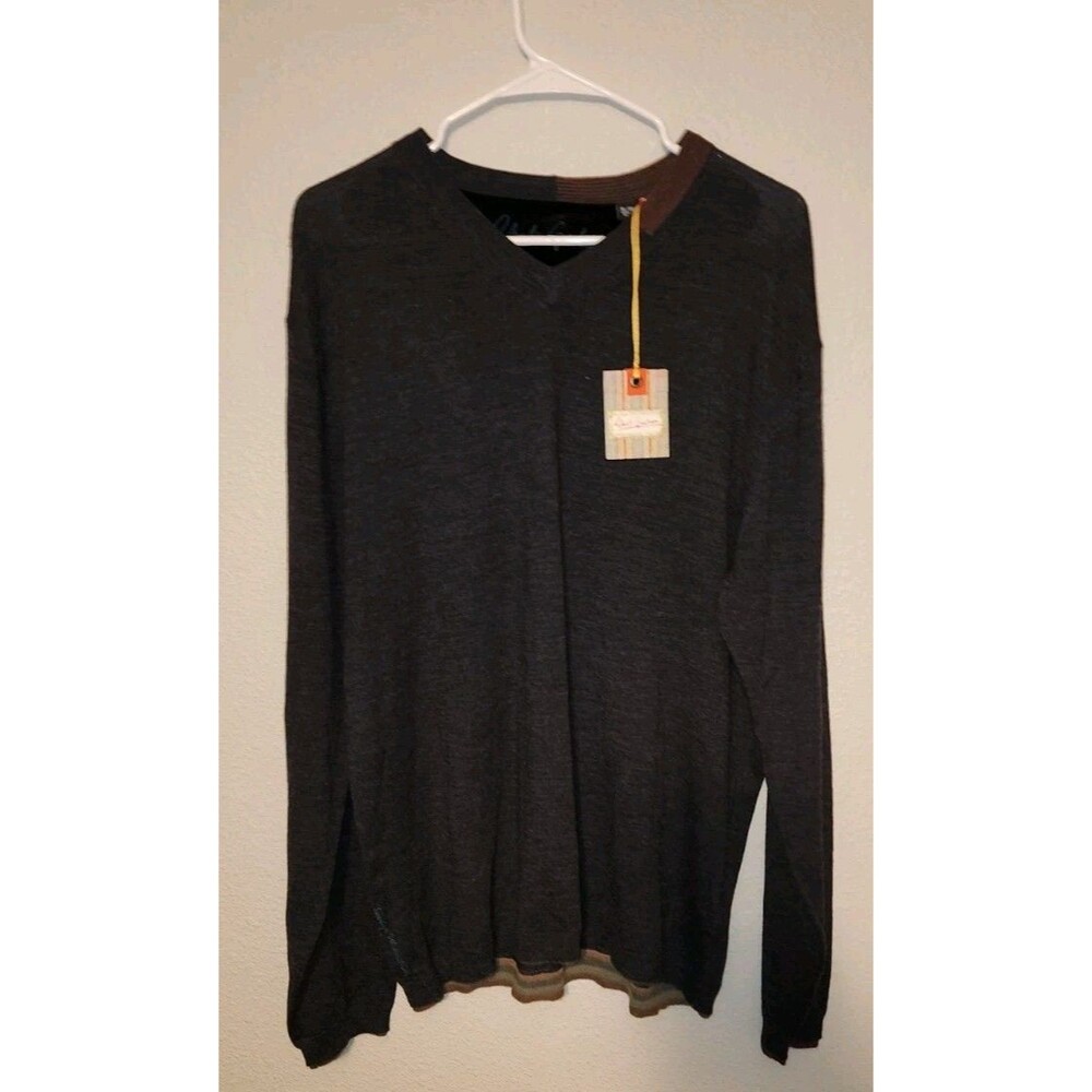 Robert GRAHAM Black Merino Wool Sweater Sz XL